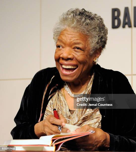 Poet and Author Dr. Maya Angelou signs copies of "Maya Angelou: Letter to My Daughter" at Barnes & Noble in Union Square on October 30, 2008 in New...