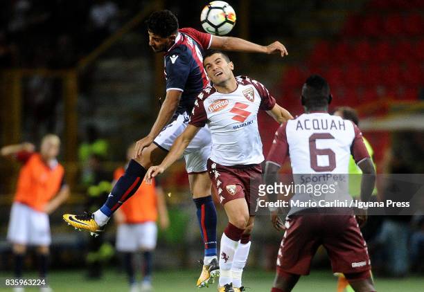 Saphir Taider of Bologna FC wins a header with Iago Falque of Torino FC during the Serie A match between Bologna FC and Torino FC at Stadio Renato...