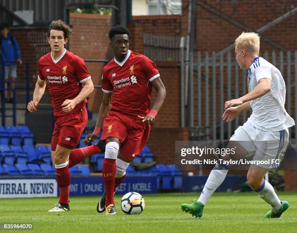 Ovie Ejaria of Liverpool on the ball during the Liverpool v Sunderland U23 Premier League game at Prenton Park on August 20, 2017 in Birkenhead,...