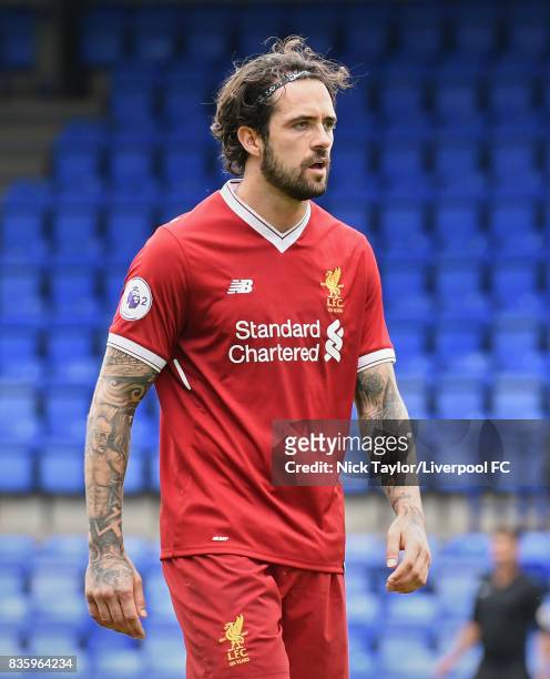 Danny Ings of Liverpool in action during the Liverpool v Sunderland U23 Premier League game at Prenton Park on August 20, 2017 in Birkenhead, England.