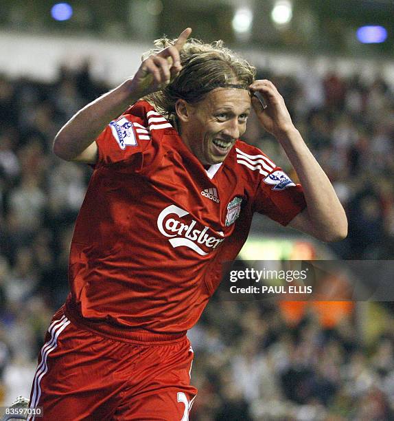 Liverpool's Brazilian midfielder Lucas celebrates scoring the winning goal against Crewe Alexandra during their English League Cup football match at...