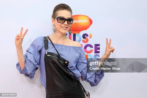 Mexican actress Edith Gonzalez poses for pictures during the Kids Choice Awards Mexico 2017 Orange Carpet at Auditorio Nacional on August 19, 2017 in...