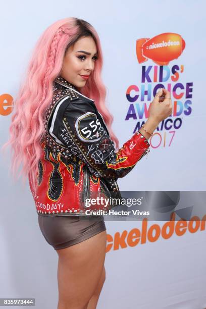 Mexican actress Danna Paola poses for pictures during the Kids Choice Awards Mexico 2017 Orange Carpet at Auditorio Nacional on August 19, 2017 in...