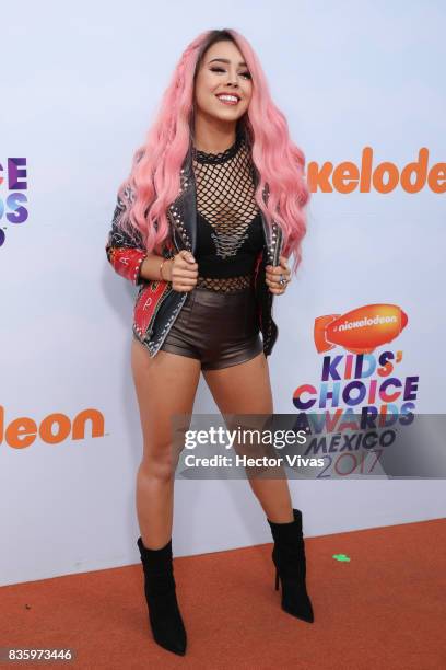 Mexican actress Danna Paola poses for pictures during the Kids Choice Awards Mexico 2017 Orange Carpet at Auditorio Nacional on August 19, 2017 in...