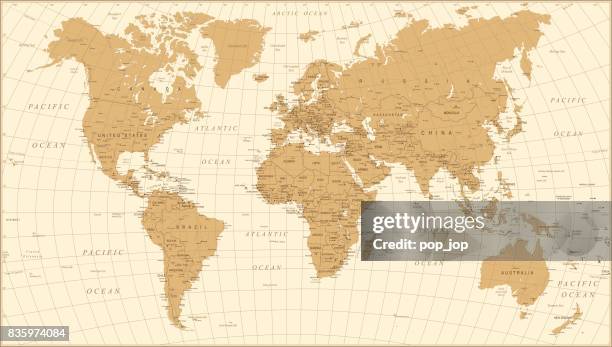 world map vintage vector. detailed illustration of worldmap - old world map stock illustrations