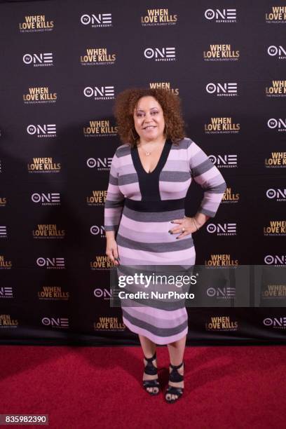 Teresa Marie, Majic 102.3 FM, poses for a photo on the red carpet, at TV One's DC Premiere of When Love Kills: The Falicia Blakely Story, with a...