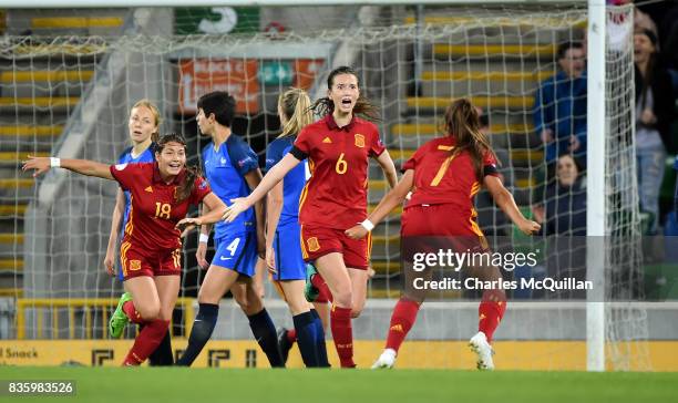 Damaris Egurrola of Spain celebrates after scoring with a header during the UEFA European Womens Under 19 Championship final between France and Spain...