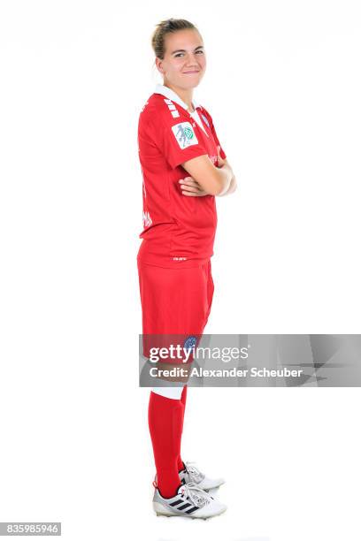 Rieke Dieckmann of MSV Duisburg poses during the Allianz Frauen Bundesliga Club Tour at MSV Duisburg on August 17, 2017 in Duisburg, Germany.