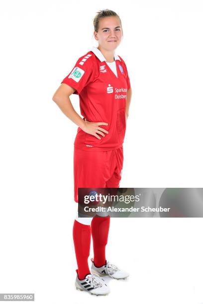 Rieke Dieckmann of MSV Duisburg poses during the Allianz Frauen Bundesliga Club Tour at MSV Duisburg on August 17, 2017 in Duisburg, Germany.