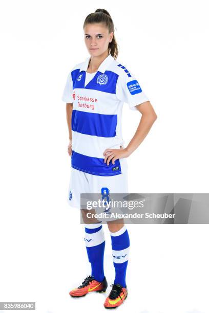 Geldona Morina of MSV Duisburg poses during the Allianz Frauen Bundesliga Club Tour at MSV Duisburg on August 17, 2017 in Duisburg, Germany.