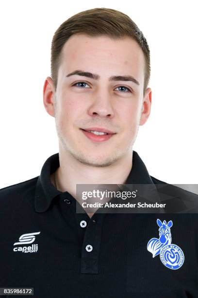 Timo Scheel of MSV Duisburg poses during the Allianz Frauen Bundesliga Club Tour at MSV Duisburg on August 17, 2017 in Duisburg, Germany.