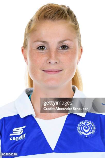 Vanessa Martini of MSV Duisburg poses during the Allianz Frauen Bundesliga Club Tour at MSV Duisburg on August 17, 2017 in Duisburg, Germany.