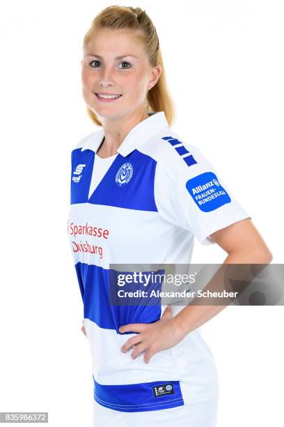 Vanessa Martini of MSV Duisburg poses during the Allianz Frauen Bundesliga Club Tour at MSV Duisburg on August 17, 2017 in Duisburg, Germany.