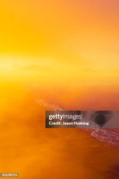 aerial view of the braided rakaia river at sunset - braided river stock pictures, royalty-free photos & images