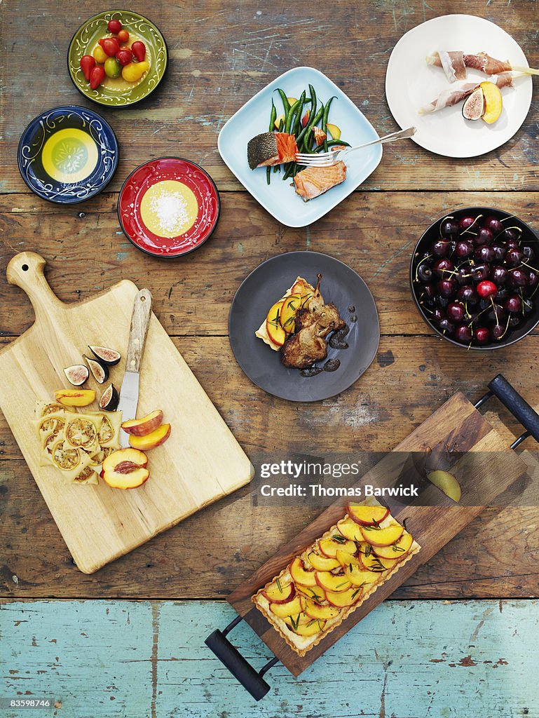 Overhead view of a selection of prepared food