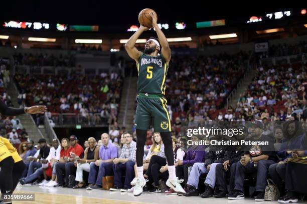 Xavier Silas of the Ball Hogs shoots the ball against the Killer 3s in week nine of the BIG3 three-on-three basketball league at KeyArena on August...
