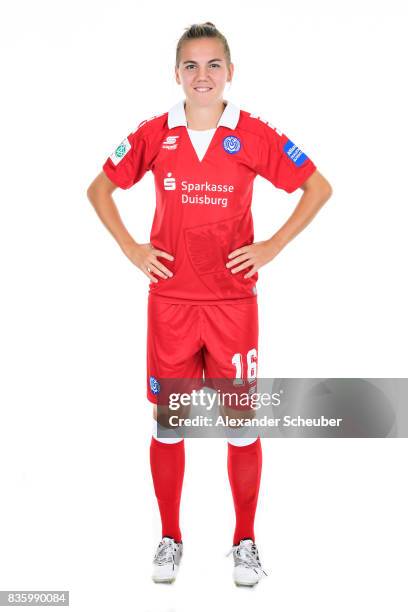 Rieke Dieckmann of MSV Duisburg poses during the Allianz Frauen Bundesliga Club Tour at MSV Duisburg on August 17, 2017 in Duisburg, Germany.