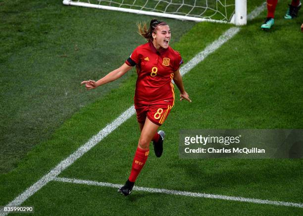 Patricia Guijarro of Spain celebrates after scoring during the UEFA European Womens Under 19 Championship final between France and Spain at Windsor...