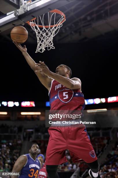 Dominic McGuire of the Tri-State lays up the ball against the 3's Company in week nine of the BIG3 three-on-three basketball league at KeyArena on...