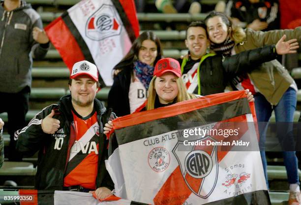 Fans of River Plate cheer for their team prior to a match between River Plate and Instituto as part of round 16 of Copa Argentina 2017 at Jose Maria...