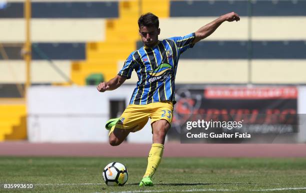 Real SC defender Jorge Bernardo from Portugal scores goal during the Segunda Liga match between Real SC and Sporting CP B at Complexo Desportivo do...