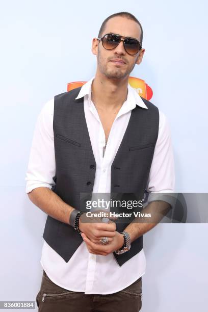 Mexican singer Mich Duval poses for pictures during the Kids Choice Awards Mexico 2017 Orange Carpet at Auditorio Nacional on August 19, 2017 in...
