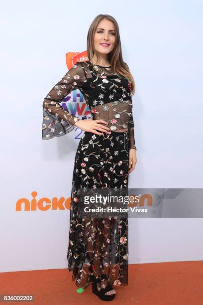 Mexican actress Lorena del Castillo poses for pictures during the Kids Choice Awards Mexico 2017 Orange Carpet at Auditorio Nacional on August 19,...