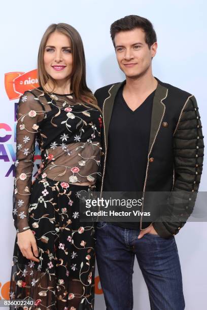 Lorena del Castillo and Julian Huergo pose for pictures during the Kids Choice Awards Mexico 2017 Orange Carpet at Auditorio Nacional on August 19,...
