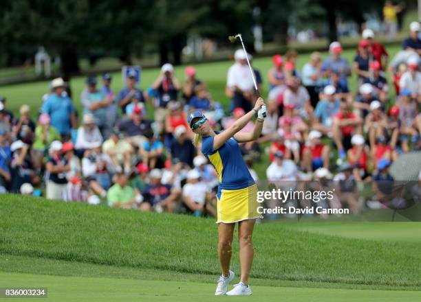 Jodi Ewart Shadoff of England and the European team in action against Lizette Salas of the United States team during the final day singles matches in...