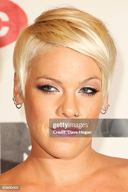 Pink arrives for the MTV Europe Music Awards, held at the Echo Arena on November 6, 2008 in Liverpool, England.