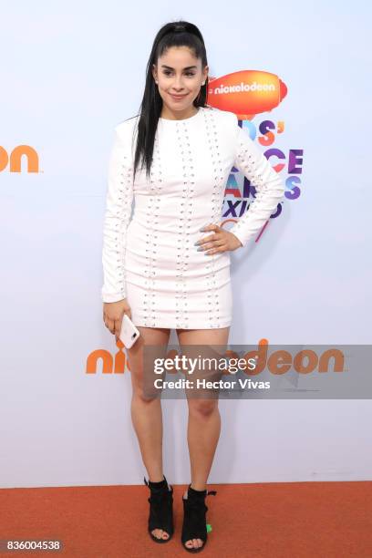 Jessica Flores poses for pictures during the Kids Choice Awards Mexico 2017 Orange Carpet at Auditorio Nacional on August 19, 2017 in Mexico City,...