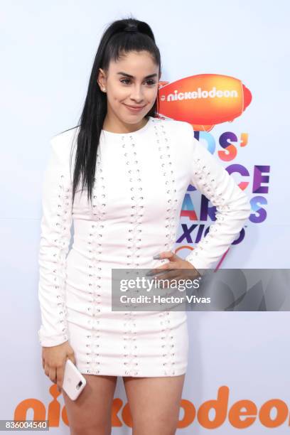 Jessica Flores poses for pictures during the Kids Choice Awards Mexico 2017 Orange Carpet at Auditorio Nacional on August 19, 2017 in Mexico City,...