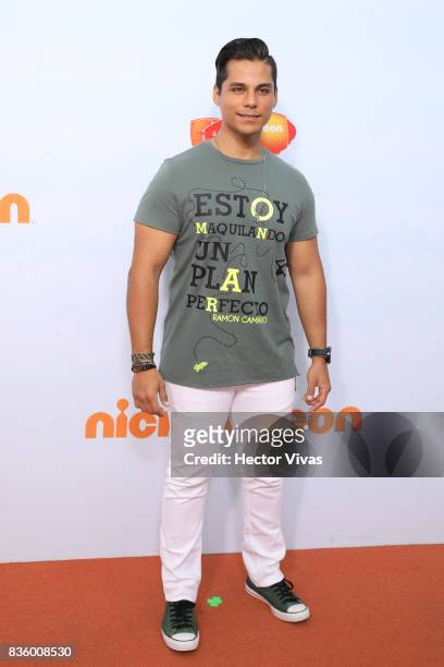 Mexican singer Ramon Camacho poses for pictures during the Kids Choice Awards Mexico 2017 Orange Carpet at Auditorio Nacional on August 19, 2017 in...