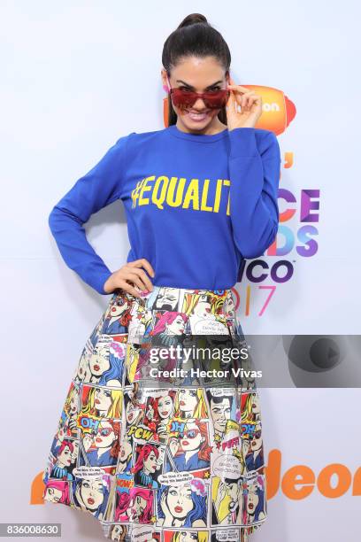 Cuban actress Livia Brito poses for pictures during the Kids Choice Awards Mexico 2017 Orange Carpet at Auditorio Nacional on August 19, 2017 in...