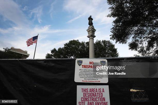 Confederate monument featuring a statue of a Confederate soldier is seen in Hemming Park in the midst of a national controversy over whether...