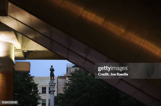 Monument featuring a statue of a Confederate soldier is seen in Hemming Park in the midst of a national controversy over whether Confederate symbols...