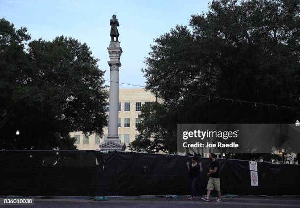 Confederate monument featuring a statue of a Confederate soldier is seen in Hemming Park in the midst of a national controversy over whether...