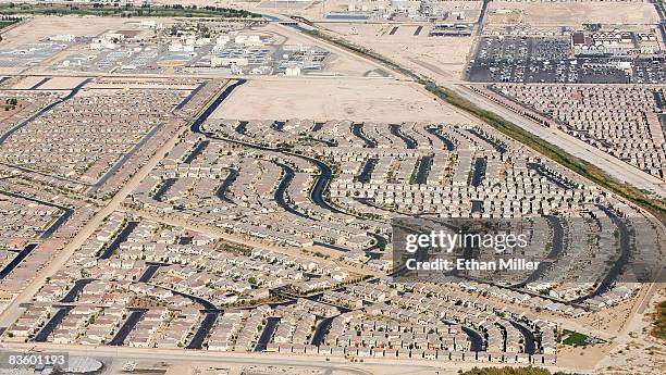 An aerial view of homes on November 6, 2008 in Henderson, Nevada. As bad loans drove homeowners originally into foreclosure earlier this year, rising...