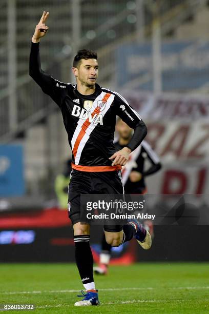 Lucas Alario of River Plate celebrates after scoring the first goal of his team during a match between River Plate and Instituto as part of round 16...