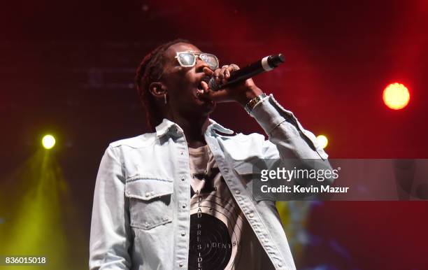 Young Thug performs during Day Two of 2017 Billboard Hot 100 Festival at Northwell Health at Jones Beach Theater on August 20, 2017 in Wantagh City.