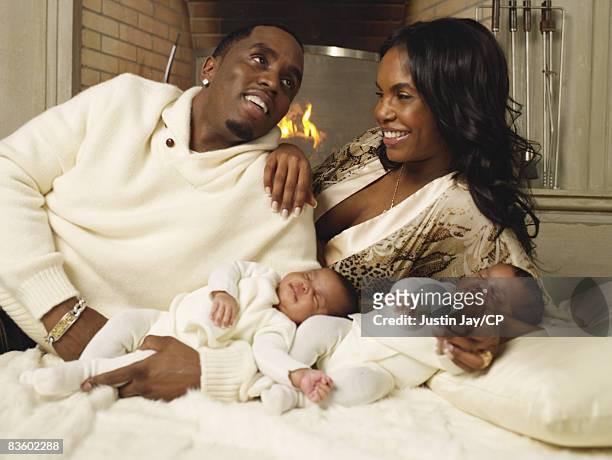Sean Combs and Kim Porter at their home in New Jersey with twin baby daughters D'Lila Star and Jessie James on January 24, 2007. Credits: Kim...