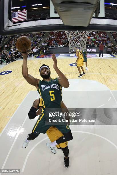 Xavier Silas of the Ball Hogs attempts a lay up against the Killer 3s in week nine of the BIG3 three-on-three basketball league at KeyArena on August...