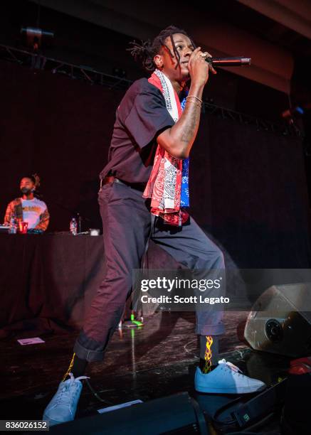 Rapper Joey Bada$$ performs in support of the Everybody's Tour at Meadow Brook Music Festival on August 20, 2017 in Rochester, Michigan.