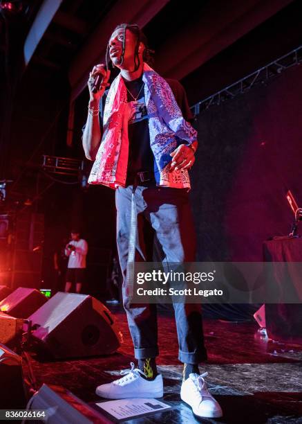 Rapper Joey Bada$$ performs in support of the Everybody's Tour at Meadow Brook Music Festival on August 20, 2017 in Rochester, Michigan.