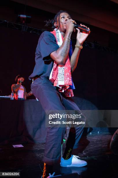 Rapper Joey Bada$$ performs in support of the Everybody's Tour at Meadow Brook Music Festival on August 20, 2017 in Rochester, Michigan.