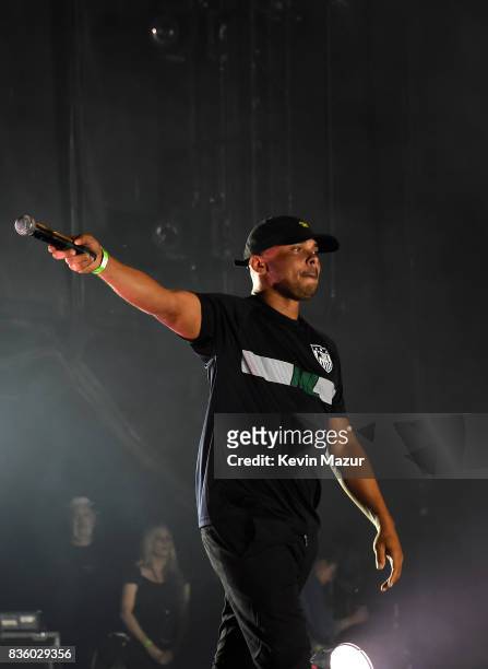 Walshy Fire of the band Major Lazer performs during Day Two of 2017 Billboard Hot 100 Festival at Northwell Health at Jones Beach Theater on August...