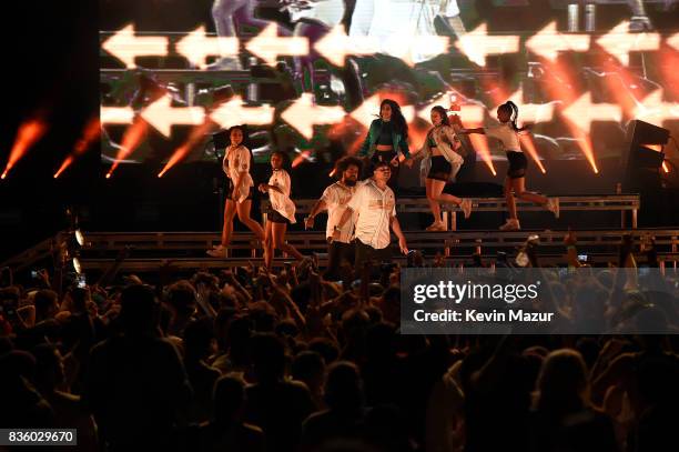 Camila Cabello performs with Major Lazer during Day Two of 2017 Billboard Hot 100 Festival at Northwell Health at Jones Beach Theater on August 20,...