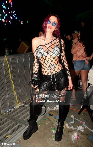 Bella Thorne is seen backstage during Day Two of 2017 Billboard Hot 100 Festival at Northwell Health at Jones Beach Theater on August 20, 2017 in...