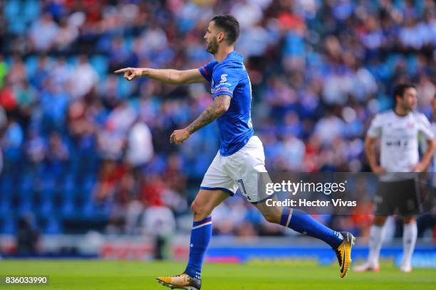 Edgar Mendez of Cruz Azul celebrates after scoring the opening goal of his team during the fifth round match between Cruz Azul and Atlas as part of...