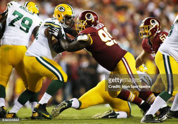 Washington Redskins defensive tackle Phillip Taylor in action during a match between the Washington Redskins and the Green Bay Packers on August 19...